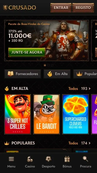 Crusado mobile casino lobby